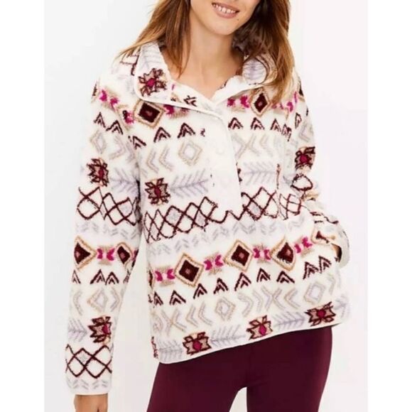 Lou & Grey Fair Isle Cozy Up Sherpa Jacket Size Large - Picture 1 of 14